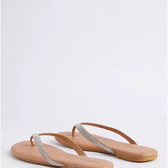 next Shoes - NWTS Plus-size Beige Rhinestone  Flip Flops 8W